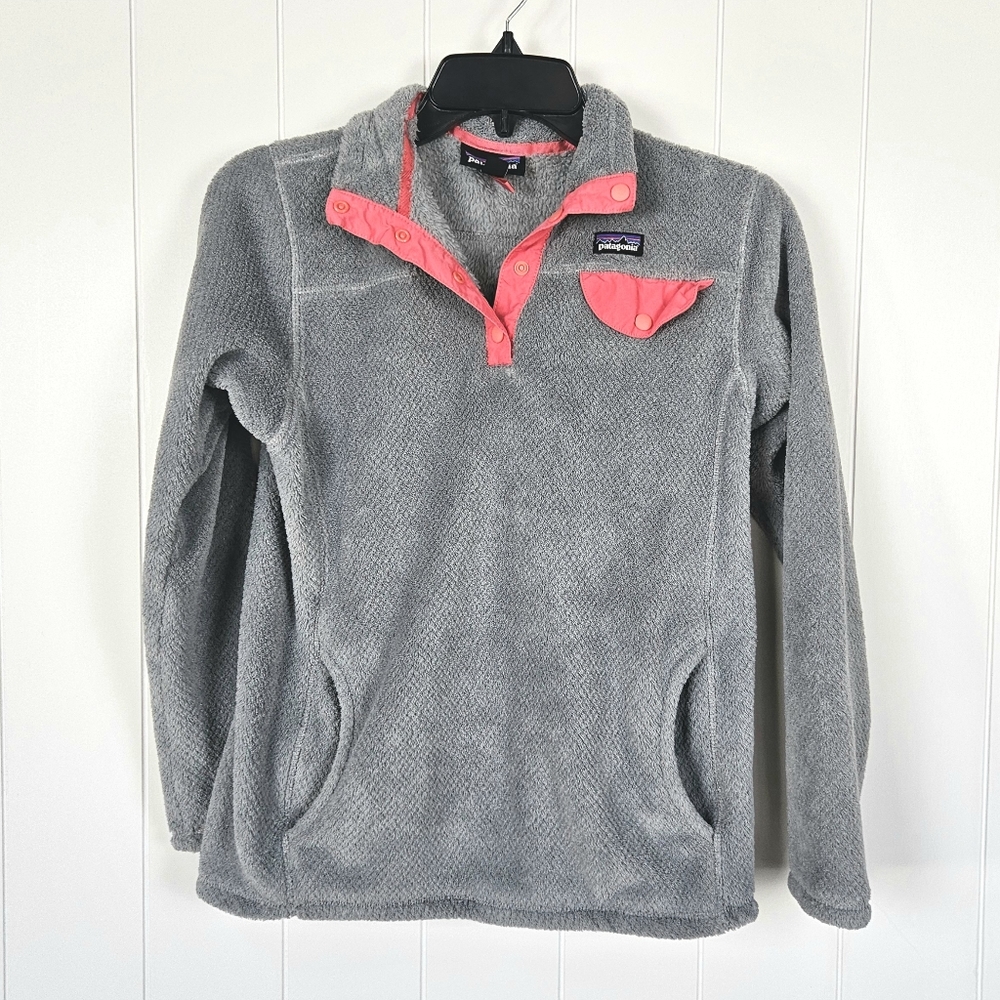 Patagonia Girls Sweater Fleece 14 XL Snap-T Pullover Gray Coral